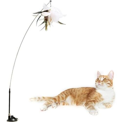 New Cat Teaser Toy Wand Interactive Cats Feather Toys Indoor Kitten Exercise Scratch Toy Wand With Suction Cup Pet Cat Supplies