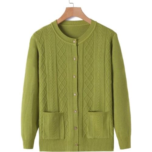 New Knitted Sweater Wool Middle-aged and Elderly Womens Sweaters Cardigan Spring Autumn Sweater Tops Mother Loaded Casual Coat