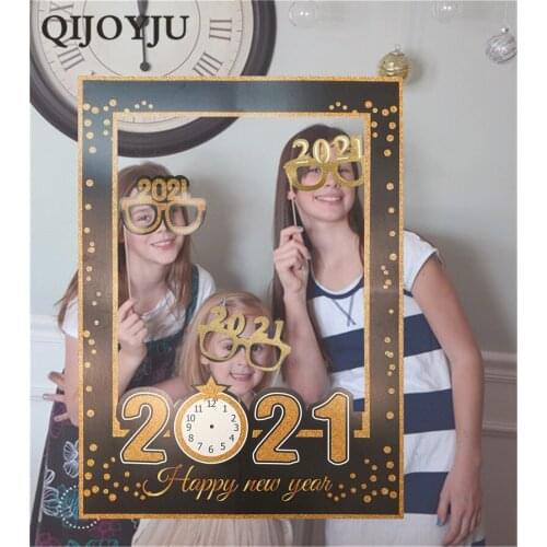 QIJOYJU 2021 Happy New Year Paper Photo Booth Frame New Year Eve 2020 Photo Booth Props Christmas Decoration For Home Supplies