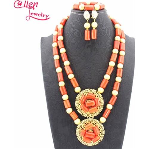 Orange African Coral beads Jewelry Set Coral Beaded Necklace Set Nigerian Wedding Beads Jewelry Sets N0074