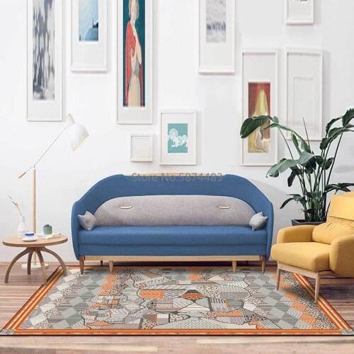 Orange Yellow Orange Gray Geometric Stitching Bulldog Living Room Bedroom Bedside Carpet Floor Mats Custom