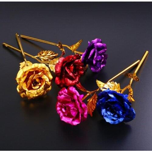 24K Gold Plated Rose Valentines Day Gift Birthday New Romantic Party Supplies Decor Festive Anniversary Golden Rose Flower G4C9