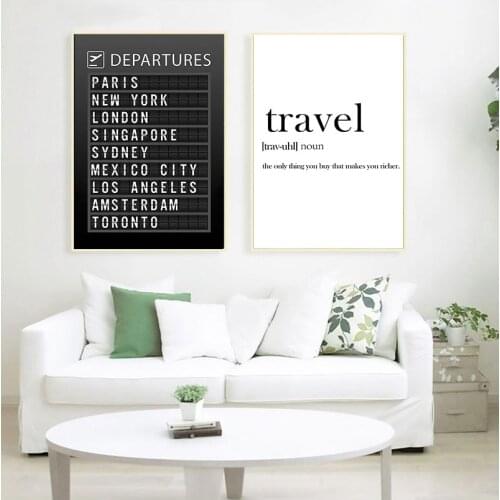 Airport Board Destination Poster Canvas Painting Wall Art Honeymoon Travel Quotes Pictures Home Decoration(Accept Customization)