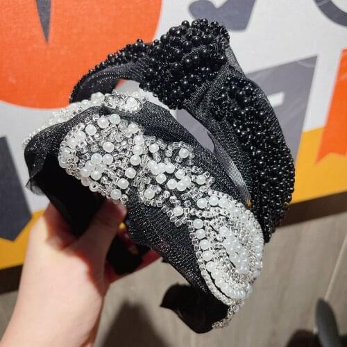 Korean Baroque Pearl Headband Retro Style Chain Rhinestone Simple Hairbands Middle Knot Ladies Women Fashion Hair Accessories