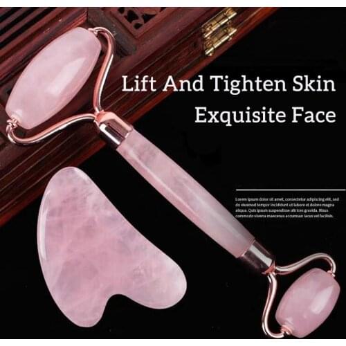 Rose Quartz Face Roller Anti-Cellulite Massagers Gouache Scraper Gua Sha Sets Facial Skin Care Massager For Face Beauty Gadgets