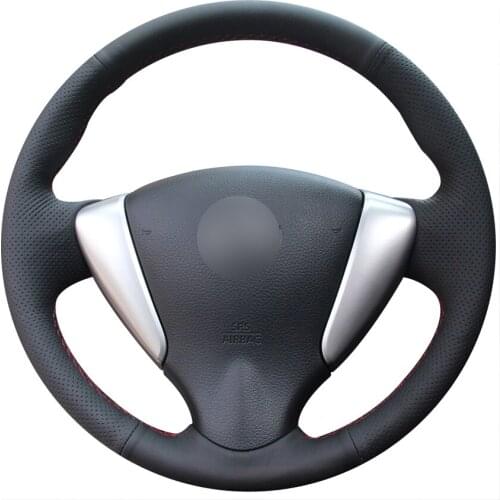 Hand-stitched Black Genuine Leather Car Steering Wheel Cover for Nissan Note 2013-2017 Serena 2012-2016 Bluebird Sylphy (RU)