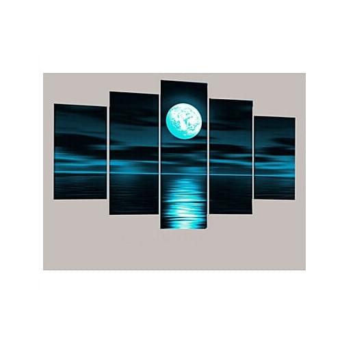Gray Block Seascape Moon-Home Decor Landscape Oil Painting on Canvas-5pcs canvas art set