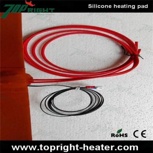 Customized 3m adhesive 380x250mm 24v400w silicon rubber heater with thermistor and thermal protection thermostat