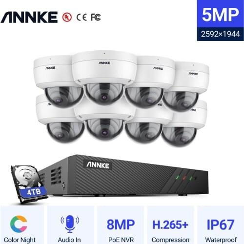 ANNKE H500 5MP 8CH HD Security Surveillance System Built-Microphone IP67 Outdoor Indoor Waterproof Night Vision Camera Kit
