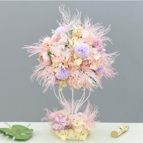 Modern Simulation Silk Flower Metal Flowerware Hotel Road Lead Furnishing Crafts Wedding Decoration T Station Figurines Ornament