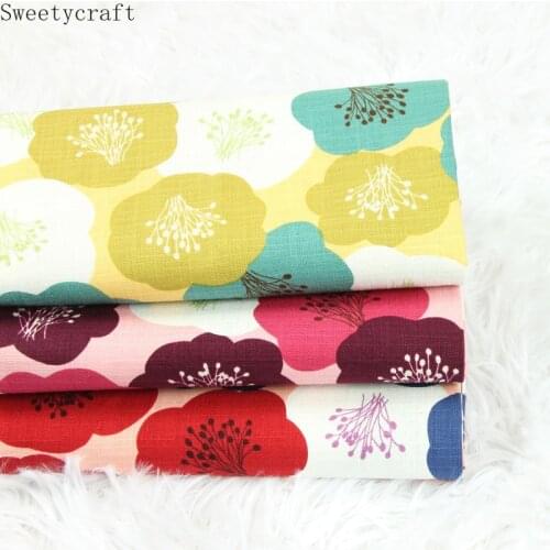 110x45cm High Quality Slub Cotton Fabric By Yard Cat Flower Print Tissus DIY Sewing Bag cloth curtain pillow Party Home Decor