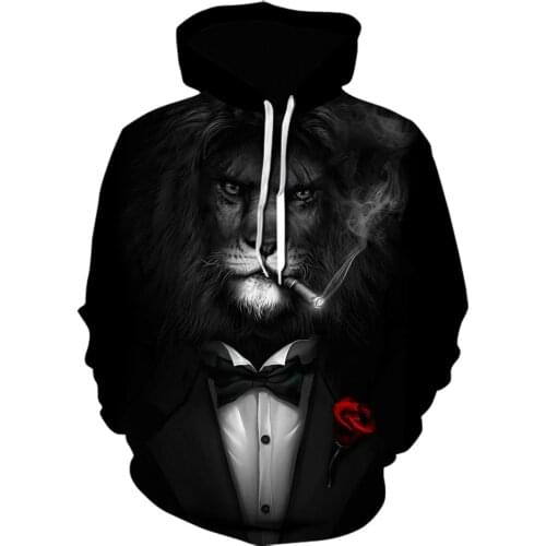 Fashion smoke 3D hoodie Casual loose jacket Personality black hoodies lion Printed Sweatshirt Hip Hop Clothes Sweatshirt