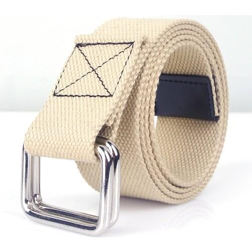 Unisex Canvas Tactical Belts Lengthened D Ring Double Buckle Men Designer Belt Women Punk Korean Casual Solid Knitted Jean Belts