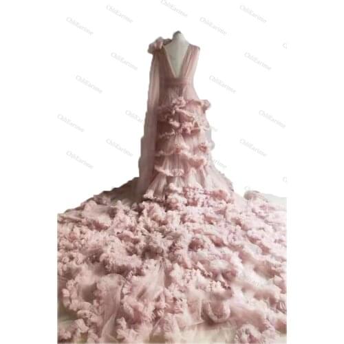 Ruffle evening dresses womens long transparent maternity bathrobe tulle sleeveless robe shooting dresses