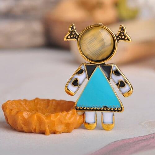 Blucome New Little Girl Shape Brooches Sky Blue Enamel Brooch Pins For Women Girl Collar Dress Scarf Party Accessories Jewelry