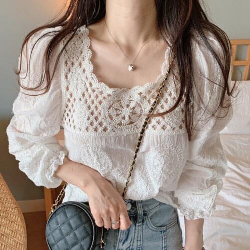 2021 Autumn Casual Elegant Blouses Women High Street Chic France Vintage Shirts Long Sleeve Office Lady Designer Korean Clothing