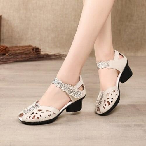 2021 Crystal Women Sandals 5CM High Heel Summer Shoes Woman Casual Hollow Peep Toe Gladiator Sandalias Plus Size 35-41