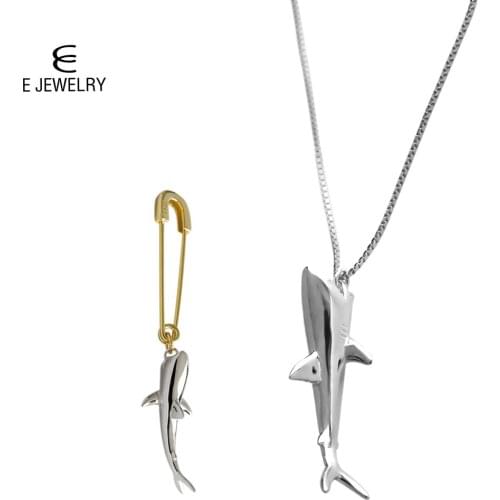 E 925 Sterling Silver Earring Necklace Jewerly Set for Women Shark Personality Fashion Jewelry 2019