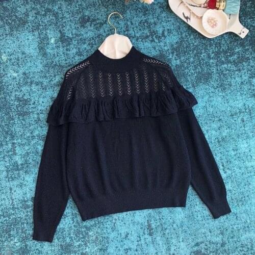 Ladies 2021 fashion new long sleeve sexy casual solid color hollow crochet sweater 1020