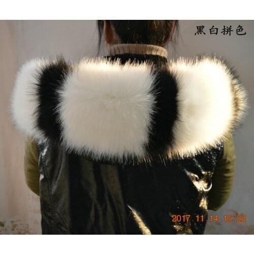 Lady Blinger new patchwork striped faux fur collar winter jacket fur collar scarf fake raccoon fur collar hood decor fur collar