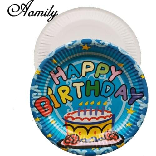 10pcs/Set 7inch 18CM Happy Birthday Cake Fruits BBQ Dish Disposable Paper Plates Best Wish Party Supplies Baby Favor Tableware