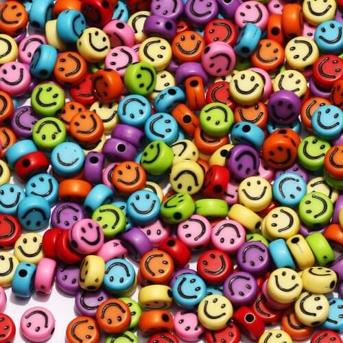 100pcs 7*4mm Mixed Color Smile Acrylic Beads Flat Alphabet Loose Spacer Beads For Jewelry Making Handmade Diy Bracelet Necklace