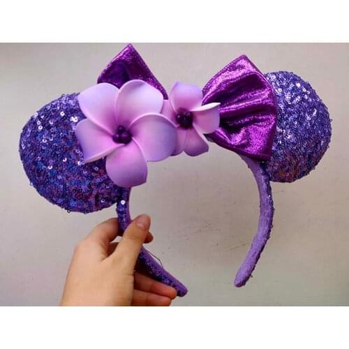2020 Minnie Ears Mickey Purple Plumeria Aulani Hawaii Headband NEW