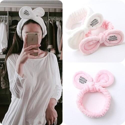 2021 COOL Letter Coral Fleece Wash Face Bow Hairbands For Women Girls Headbands Headwear Hair Bands Turban Hair Accessories