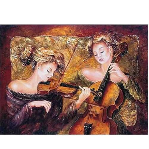 3D Rhinestone Painting Crystal Home Decor DIY Diamond Painting Cross Stitch Music Violin girls Pattern Diamond Embroidery sale