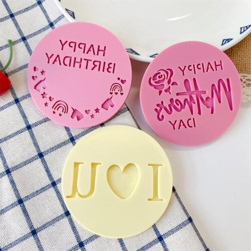 Acrylic Happy Birthday Happy Mothers Day Letter Embossed Biscuit Mold Cake Cookie Cutter Stamp Fondant Cake Decorating Tools