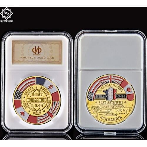 WWII Arromanches Normandie War 6/6/1944 D-Day 70th Anniversary Souvenir Gold Military Challenge Coin W/ PCCB Holder