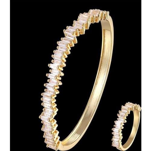 Fateama brand Simple bracelet and ring jewelry set rectangular zircon irregular combination micro inlay fashion accessories