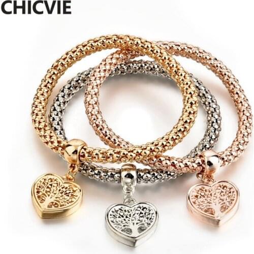 CHICVIE 3 PCS/SET Custom Love type Tree of Life Bracelets & Bangles Charms For Jewelry Making For Women Plant Bracelet SBR170118