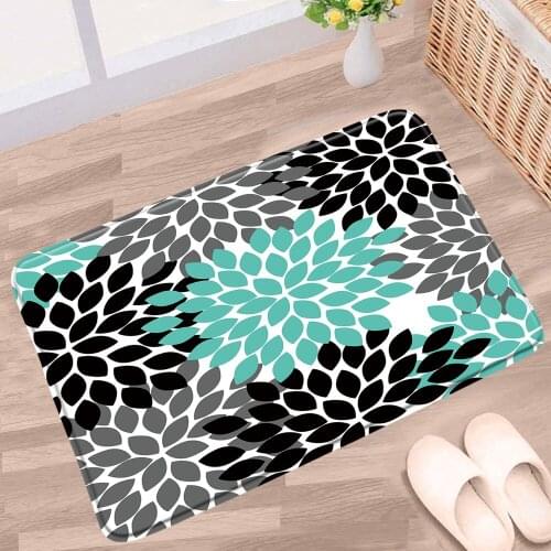 Floral Bathroom Mat Black Grey Blue Plant Leaf Daisy Pattern Non-slip Rugs Flannel Home Decor Bath Kitchen Doorway Aisle Carpet