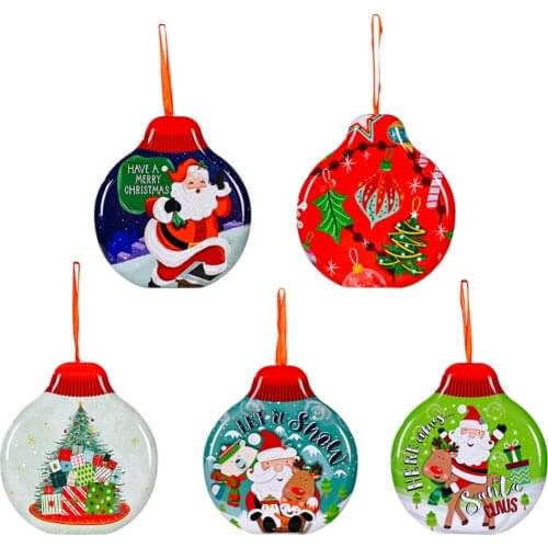 Christmas Tree Decor Ball Candy Storage Xmas Tree Hanging Ornament Decor Christmas Candy Tin Box Kids Gift Dropship