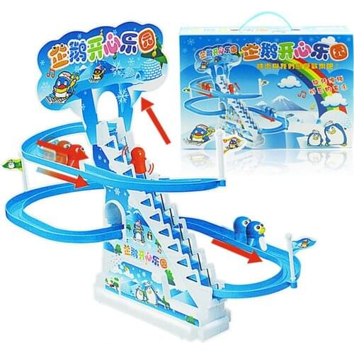 Kids Plastic DIY Assembly Electric Cartoon Penguin Climb Stairs Sliding Track Toy Educational Interactive game Toys For Children