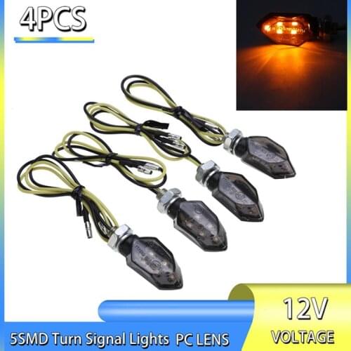 For Suzuki For Kawasaki 4PCS Mini Motorcycle Smoke Lens Turn Signal Light 5LED 12V Amber Blinker Indicator Lamp Two Wire Mayitr