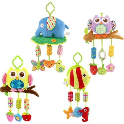 Baby Cartoon Animal gift plush Owl lathe hanging bells Baby toy for bed with 3 Wind chimes Owl elephant little fish soft toys