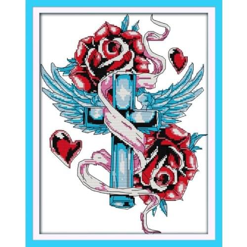 Joy Sunday Rose Cross Printed Cross Stitch Kit Paintings11&14CT DIY Embroidery Kits Needlework for Home Decor Handmade Gift