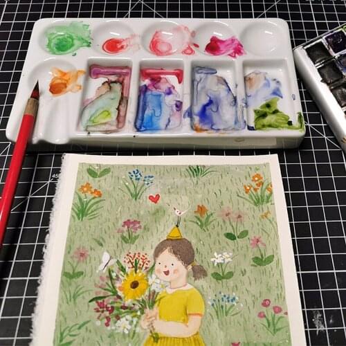 Ceramic artist watercolor palette 9 Wells Rectangle Shape gouache ceramic palette Acrylic paint tray oil painting supplies
