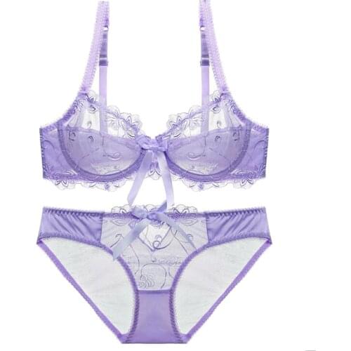 Womens Transparent Bra Set Sexy Underwear Set Lace Embroidery Bra and Panty Ultra-thin Bra Set Lingerie 32 34 36 38 38 A B C D