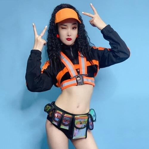 Hip Hop Costume Female Sexy Bar Jazz Dance Suit Nightclub Female Dj Ds Pole Dancing Clothes Modern Street Dancewear DNV13178