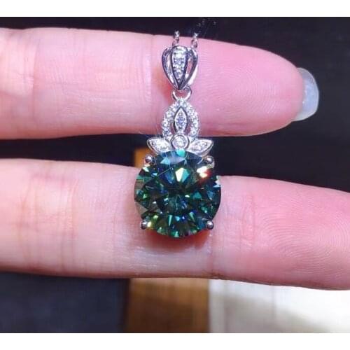 Passed Diamond Test 5Ct Classic Green Moissanite Crown Pendant S925 Sterling Silver Necklace Birthday Party Jewelry Necklace