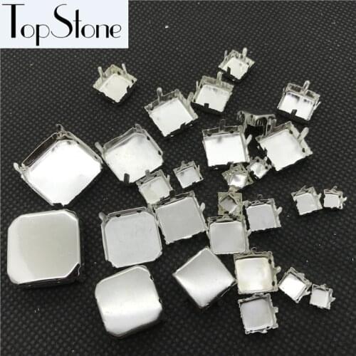 Square Octagon Metal Cup Tray Silver/Brass Claws 4 holes Setting Fitting for Crystal Fancy Stones 8mm~23mm