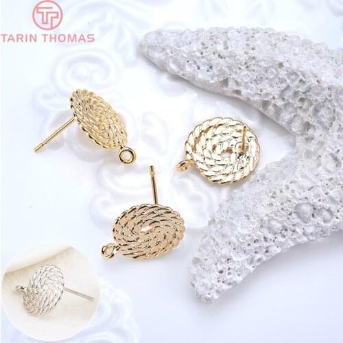 10PCS 12.5MM 24K Gold Color Brass Round Stud Earrings High Quality Diy Accessories Jewelry Findings