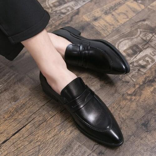 Mens Loafers Leather Formal Shoes Cordless Men Leather Black For Mens Sneakers Scarpe Uomo Man Business Pointed