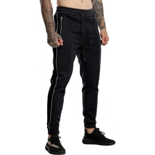 2021 Men Casual Drawstring Zip Pockets Color Block Ankle Tied Long Trousers Jogger Pants Jogging Pants Summer Gym Trousers