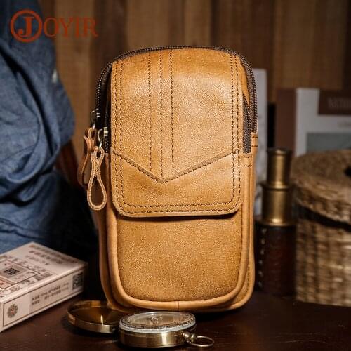 JOYIR Genuine Leather Vintage Waist Packs Men Travel Fanny Pack Cigarette Case Phone Pouch Cowhide Waist Bag Belt Bag