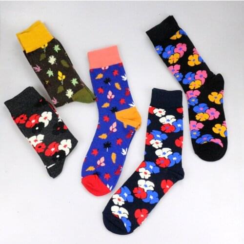 2020 Premium Fancy Happy Socks Colorful Flower Leaves Personality Funny Women Men Unisex Plant Socks Cotton Cozy Socks Female