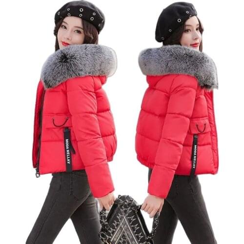 New 2021 Womens Cotton Outerwear Short Student Loose Femme Cotton-Padded Jacket Big Fur Collar Down Cotton Clothes Ladies Coats